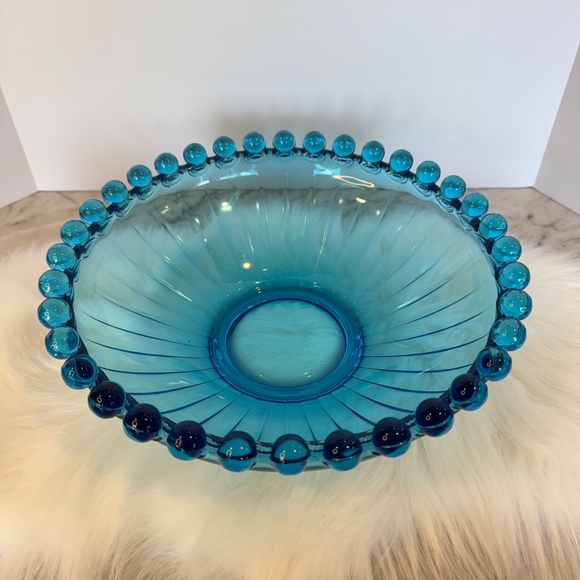 Czech Art Deco Blue Pressed Glass Float Bowl for Dancing Lady Josef Inwald 1930s - Picture 1 of 12